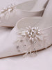 1pc Handmade Knitted High Heel Shoe Decor, Pearl & Rhinestone Alloy Leaf Bride Wedding Shoe Clip, Shoe Flower Ornament