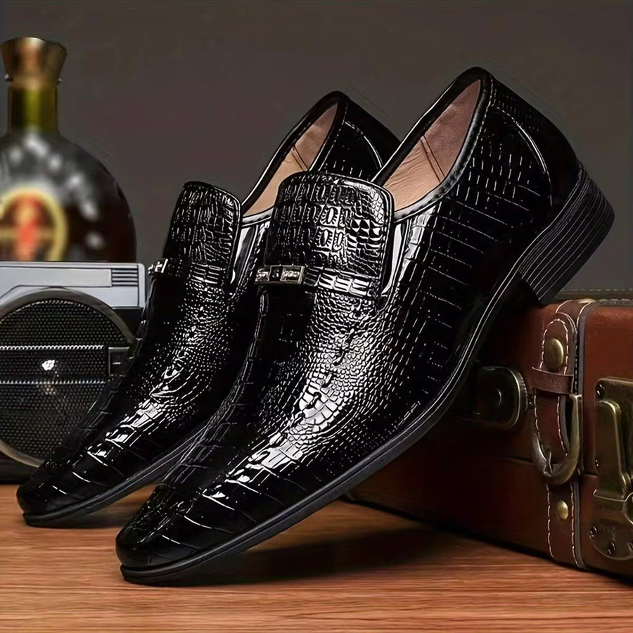 Classic Crocodile Texture Shoes Glossy Oxford Style For Men Business Formal Wear