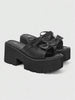 ROMWE Women's Fashion Wedge Heel Platform Sandals, Punk Style Gothic Double Bow Platform Slip-On, Spring, Summer And Autumn Nightclub Party Festival Women's Shoes
